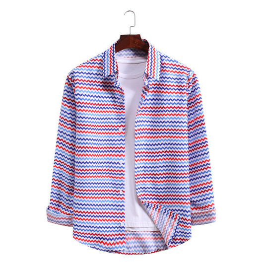 Camisa Estampada de Manga Larga con Patrón de Olas - Tallas Grandes - Image 20