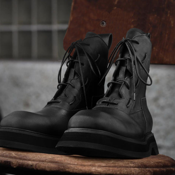 Botas de Cuero para Hombre Plataforma Mid Top Estilo Tendencia