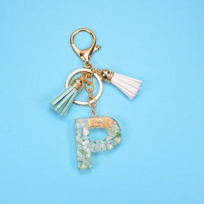 Llavero Colgante Alfabeto Inglés con Borla, Piedra y Detalles en Oro - Image 51