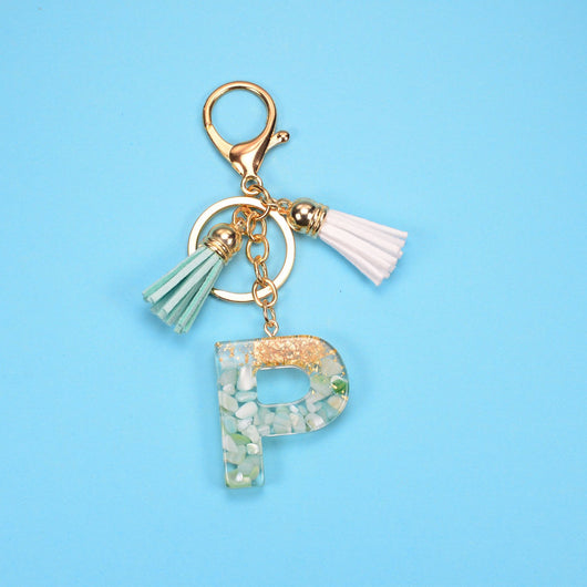 Llavero Colgante Alfabeto Inglés con Borla, Piedra y Detalles en Oro - Image 51