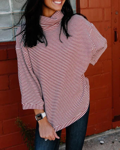 Blusa Casual de Cuello Alto con Estampado a Rayas para Mujer - Image 8