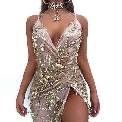Vestido Halter Escotado con Lentejuelas Sexy - Image 7