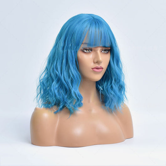 Peluca Rizada Azul Claro Estilo Europeo - Cabello Sintético Corto para Mujer - Image 9