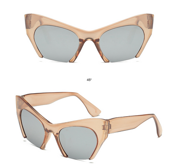 Red cat-eye sunglasses with silver mirrored lenses, featuring a bold retro frame design. - Image 11