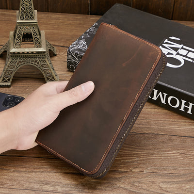 Billetera de Cuero Retro Multifuncional con Cierre para Hombre
