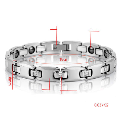 Pulsera Magnética de Pareja en Acero Tungsteno con Circón CNC - Image 3