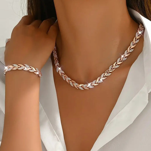 Juego de Collar y Pulsera de Hoja de Cristal con Rhinestones - Joyería Elegante para Mujer - Image 19