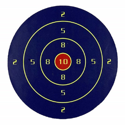 Roll of dark blue shooting target stickers with fluorescent yellow rings and numbers, and a red bullseye. - Image 6