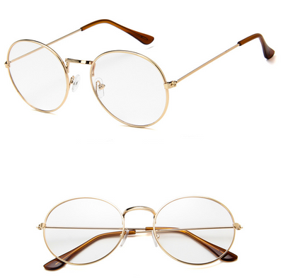 Round clear lens glasses with silver metal frames and black temple tips, shown from an angled and front view. - Image 11