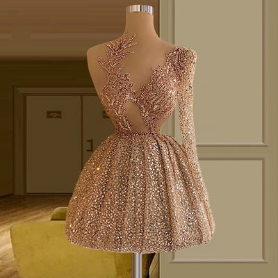 Vestido Corto de Lentejuelas Esponjoso para Mujer