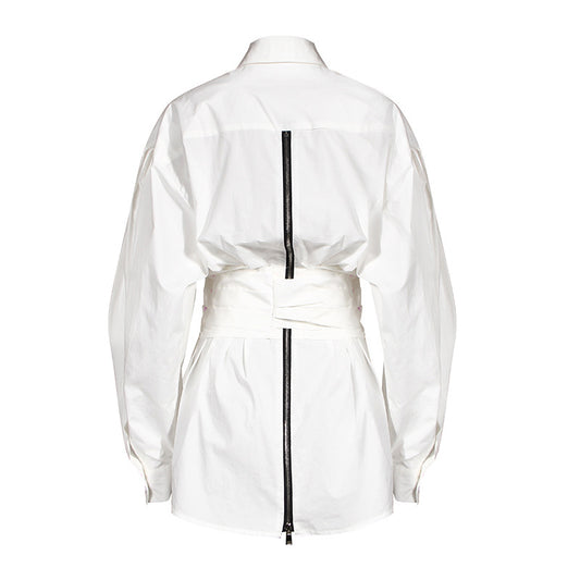 Camisa Blanca de Manga Larga con Cinturón para Mujer - Image 2