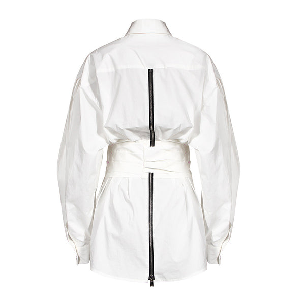 Camisa Blanca de Manga Larga con Cinturón para Mujer