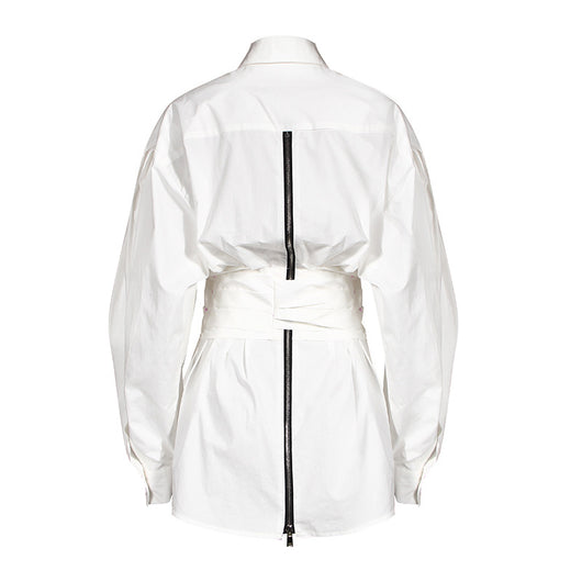 Camisa Blanca de Manga Larga con Cinturón para Mujer - Image 2