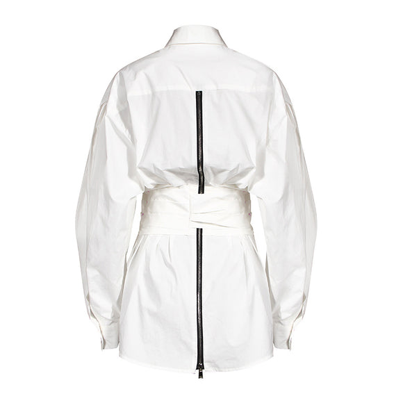 Camisa Blanca de Manga Larga con Cinturón para Mujer