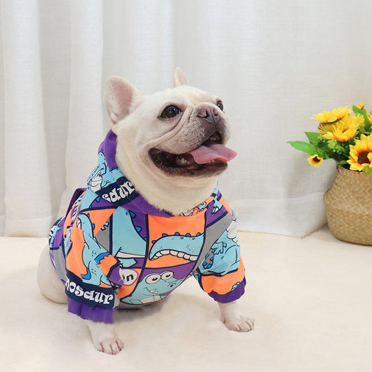 Suéter Abrigo Invierno para Perros Bulldog - Forro Polar Grueso con Capucha Dinosaurio