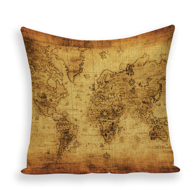 Funda de Almohada Retro con Mapa del Mundo Europeo - Cojín Decorativo Estilo Marroquí en Lino - Image 30