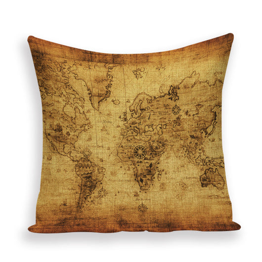 Funda de Almohada Retro con Mapa del Mundo Europeo - Cojín Decorativo Estilo Marroquí en Lino - Image 30