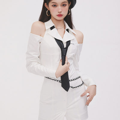 Vestido Blanco Elegante con Hombros Descubiertos y Mangas Largas - Image 3