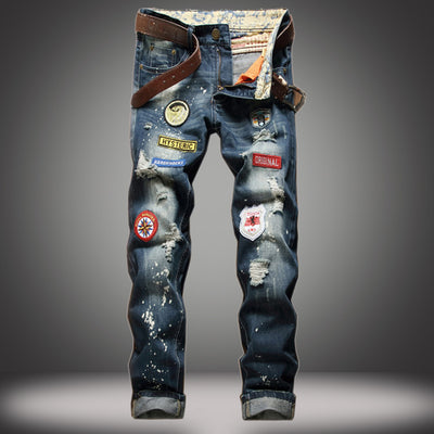 Jeans Slim Rectos Tinta Salpicada Estilo Vintage