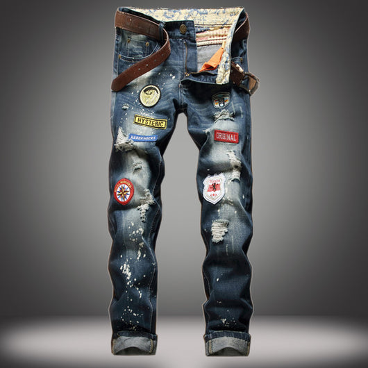Jeans Slim Rectos Tinta Salpicada Estilo Vintage