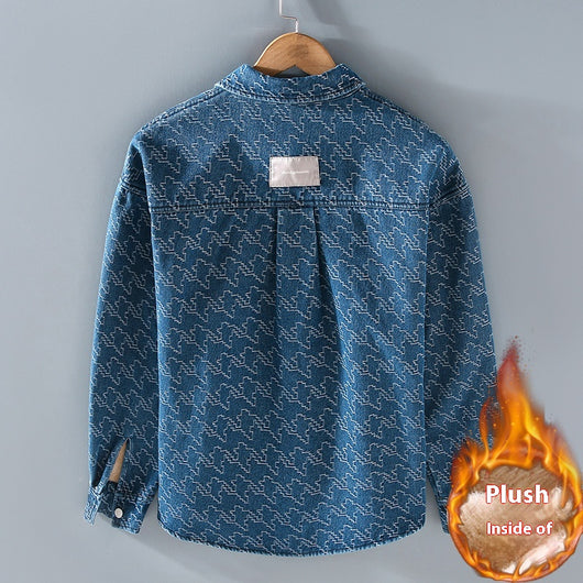 Camisa de Mezclilla Casual con Forro Polar y Estampado Floral - Image 3