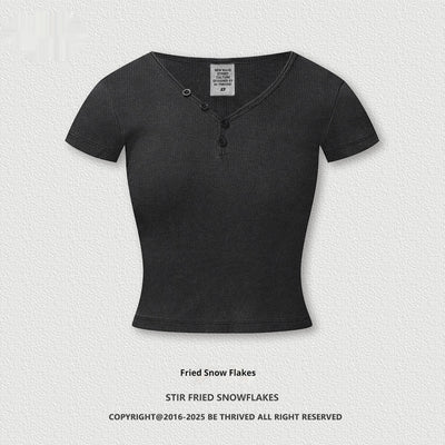 Blusa Retro Americana Slim Fit Cuello V Manga Corta - Image 3