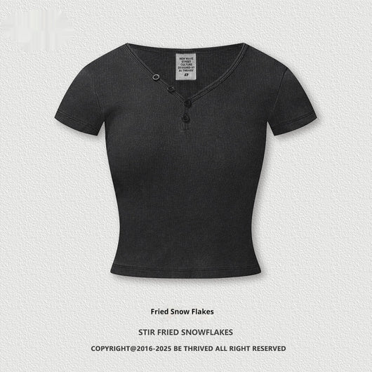 Blusa Retro Americana Slim Fit Cuello V Manga Corta - Image 3
