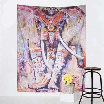 Vibrant multicolor tapestry featuring an ornate, abstract elephant design in a European classical style, made of plush polyester. - Image 10