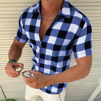 Camisa Polo de Cuadros para Hombre con Cierre - Manga Corta Fresca - Image 4