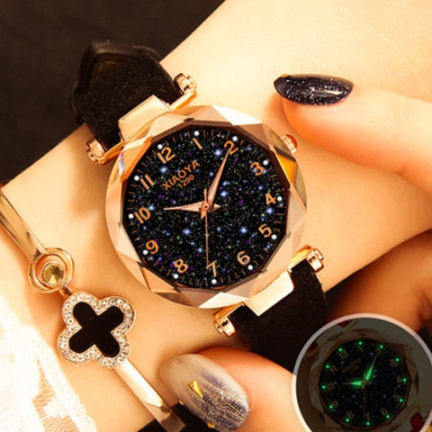 Reloj de Mujer Lujo Dial Cielo Estrellado Oro Rosado - Pulsera Elegante
