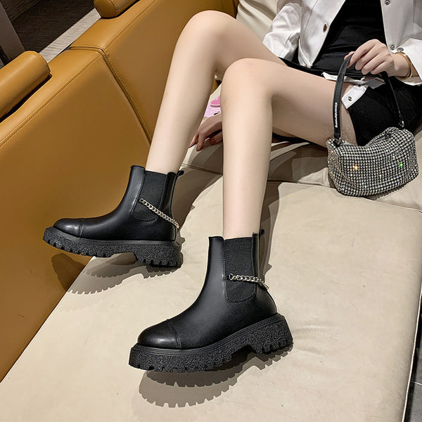 Botas Casuales Cortas para Mujer con Cadena y Suela Gruesa