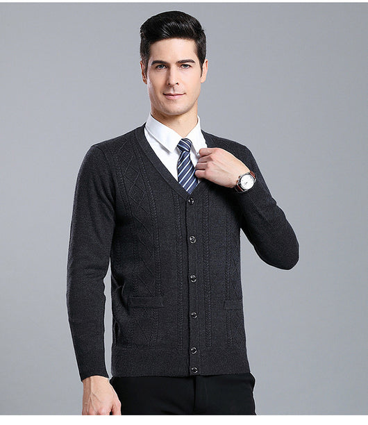 Cardigan de Lana Merino con Cuello V - Suéter Tejido Clásico para Hombre - Image 4