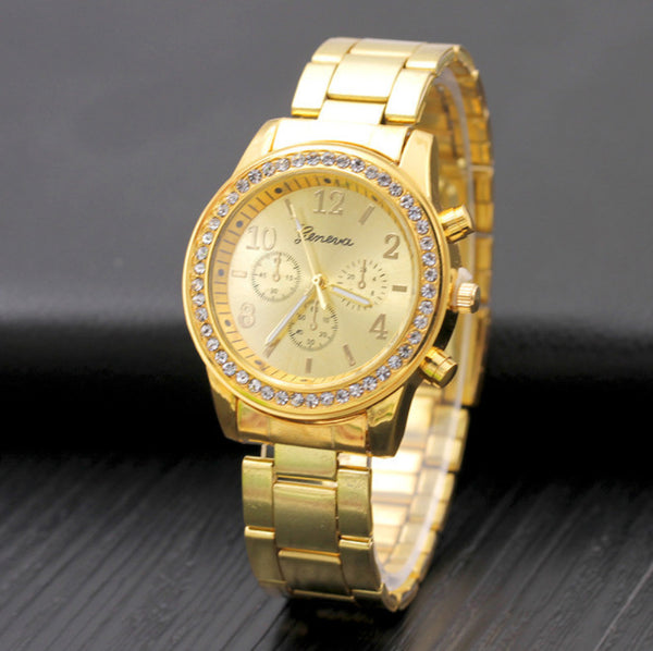 Reloj de Moda con Banda de Acero Aleado y Diamantes