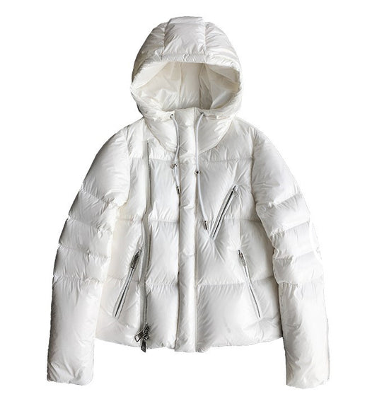 Chaqueta Acolchada Corta Blanca Brillante - Plumón Premium