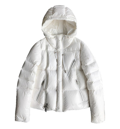 Chaqueta Acolchada Corta Blanca Brillante - Plumón Premium