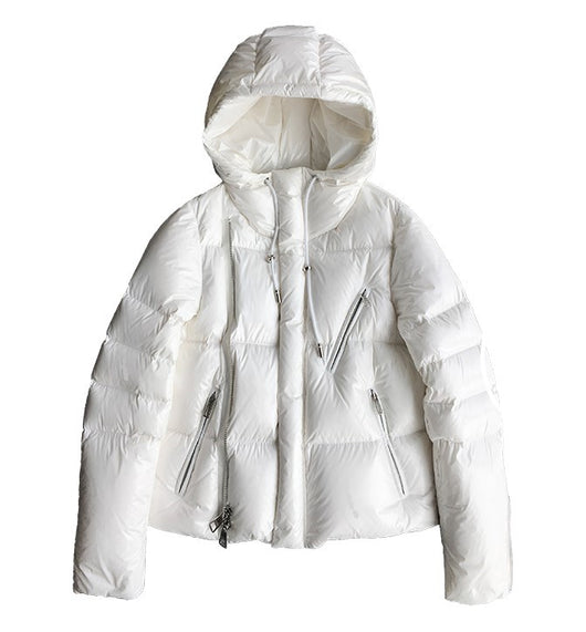 Chaqueta Acolchada Corta Blanca Brillante - Plumón Premium