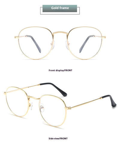 Black metal round frame anti-blue ray glasses with clear lenses, shown at an angle on a white background. - Image 16