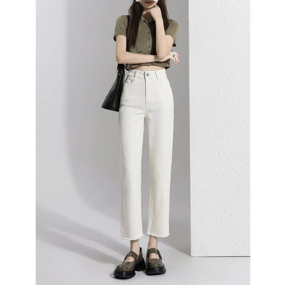 Pantalones Denim Crema Tobilleros para Mujer