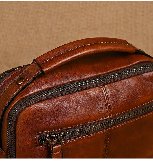 Bolsa Bandolera de Cuero Genuino Estilo Retro para Hombre - Image 13