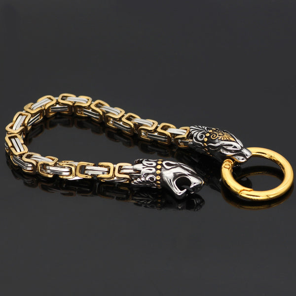 Pulsera Cadena Emperador Cabeza de Lobo Nórdica 8mm
