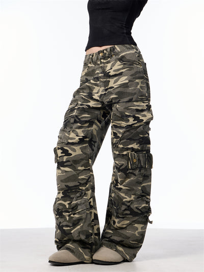 Pantalones Cargo Camuflaje Mujer Pierna Ancha Suelta - Image 15
