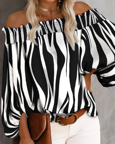 Blusa Asimétrica con Mangas Farol Estampada