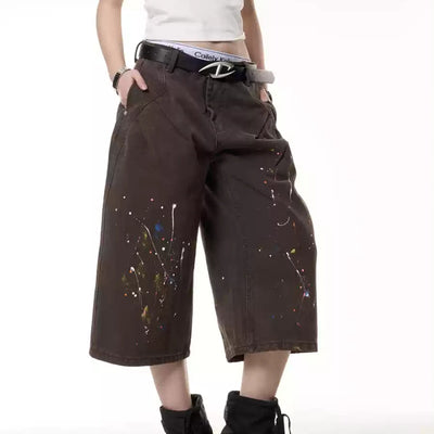 Shorts Denim Infantil Estilo Graffiti Paint-Splashing Verano Niño y Niña - Image 6