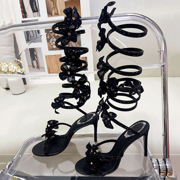 Sandalias Stiletto con Tiras de Strass Serpiente - Tacón Alto Sexy para Pasarela