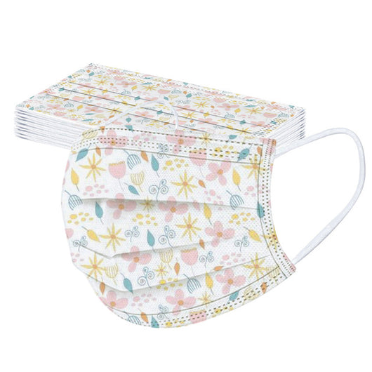 Stack of disposable facial masks with a watercolor floral pattern of red, pink, and orange roses and green leaves. - Image 15