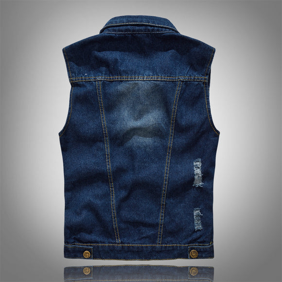 Men's Custom Blue Denim Vest - Plus Size