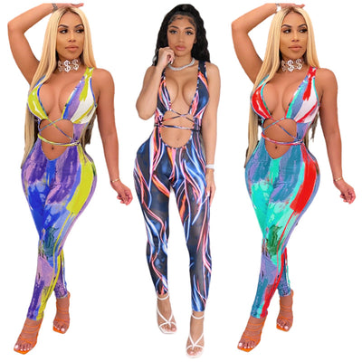 Jumpsuit Fresco de Seda Helada con Estampado y Bandas Refrescantes para Mujer - Image 7