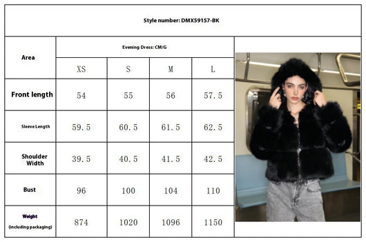 Chaqueta Corta de Pelaje Sintético Negro con Capucha - Image 7
