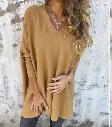 Blusa Larga Tejida Cuello V Suelta para Mujer - Image 30