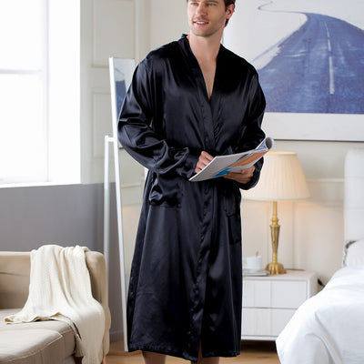 Cardigan Tipo Seda para Casa - Bata Larga de Descanso para Hombre - Image 33